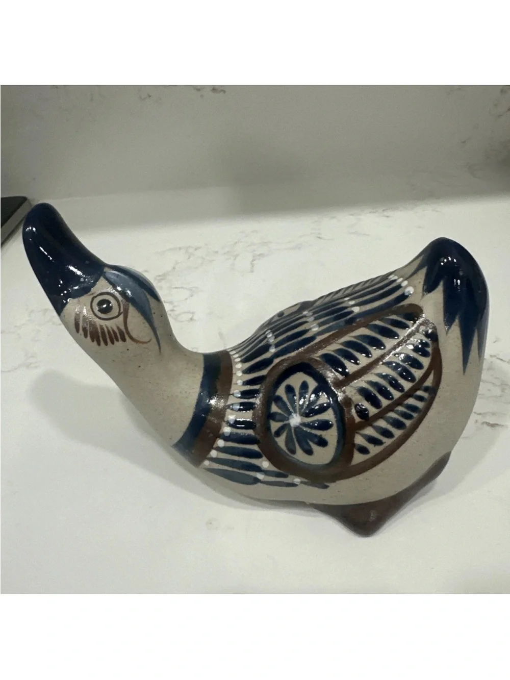 Vintage Tonala Mexico Pottery Duck Figurine Hand Painted Folk Art Bird
